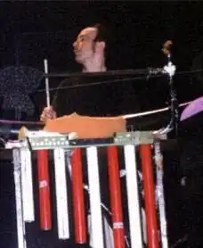 N. U. Unruh with one of his built instruments (live with Einstürzende Neubauten, 2000)
