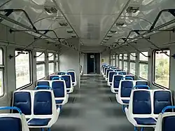 Interior view of an ER9M EMU converted for use as a Kyiv Urban Electric Train