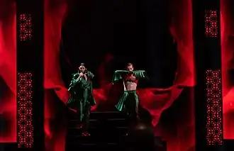 Osíris (left) and João Reis Moreira (right) performing at the Eurovision Song Contest 2019 in Tel Aviv, Israel
