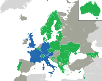 A coloured map of the countries of Europe}}}