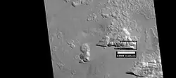 Possible variation of scalloped terrain in depressions with straight southern walls, as seen by HiRISE under HiWish program. Box indicates part enlarged in images below. Image located in Diacria quadrangle in Milankovic crater.