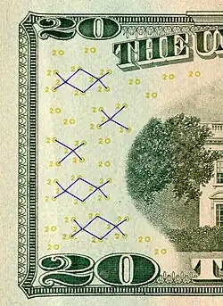 Obverse (cutout) of 20 US dollar (as part of the value numeral 20)