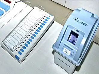 India's DRE voting machine used in all major elections with its separate ballot unit and VVPAT unit
