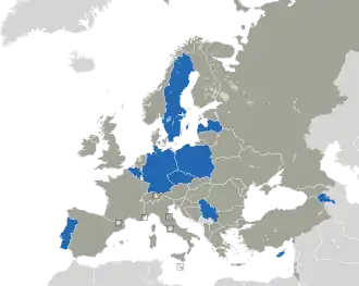 A coloured map of the countries of Europe