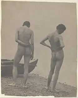 Title: [Thomas Eakins and John Laurie Wallace on a Beach] Artist: Thomas Eakins (American, Philadelphia, Pennsylvania 1844–1916 Philadelphia, Pennsylvania) Date: ca. 1883 Medium: Platinum print Dimensions: 25.5 x 20.4 cm (10 1/16 x 8 1/16 in.), irregular Met Museum Collection