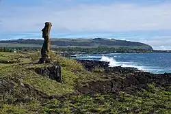 Ahu with Hanga Roa in the background