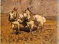 Zwei Schimmel an der Egge (Two Greys Pulling a Harrow), around 1900