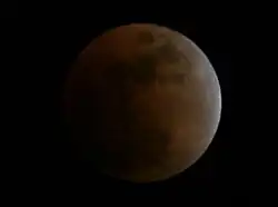 Observed from Urbana, Illinois, at 3:06 UTC. Lunar north is near top-left.