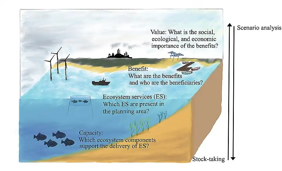 The ecosystem cascade to structure the stock-taking and scenario analysis steps in the marine spatial planning process.[136]