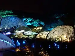 The Biomes and Link building showing Field of Light installation by Bruce Munro