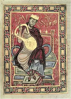 Lyre player in Egbert Psalter, 10th century AD