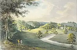 "Eggesford, Seat of Hon. Newton Fellowes", viewed from NW, watercolour by Rev. John Swete dated 1797. Devon Record Office 564M/F11/111