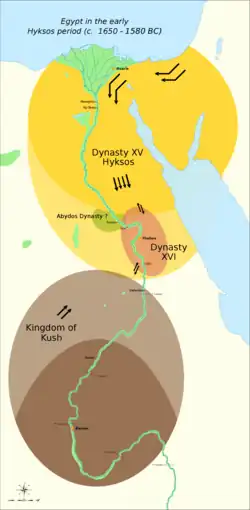 The political situation in the Second Intermediate Period of Egypt (c. 1650 – c. 1550 BC)
