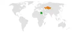 Map indicating locations of Egypt and Kazakhstan