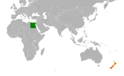 Map indicating locations of Egypt and New Zealand