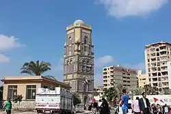 The clock tower at the entrance to El-Agamy, Alexandria, Egypt