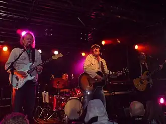 Eldkvarn performing in July 69, from left to right: Carla Jonsson, Werner Modiggård, Plura Jonsson, Tony Thorén and Claes von Heijne (obscured)