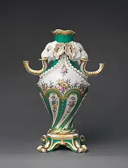 Rococo&nbsp;– elephant-head vase (vase à tête d'éléphant), by the Sèvres porcelain factory, c. 1756&nbsp;– c. 1762, soft-paste porcelain, Metropolitan Museum of Art