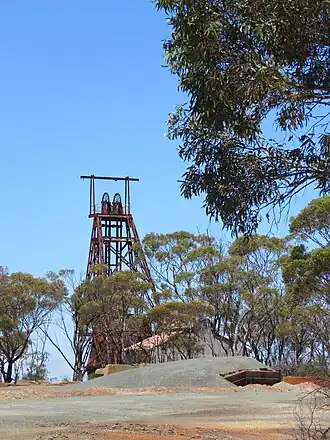 Head frame at the Elverdton Copper-Gold Mine, adjacent to the Desmond townsite