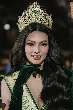 The fifth edition of the golden crown, as worn by Miss Grand International 2025, Emma Tiglao