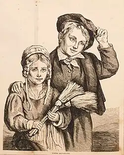 Young Bavarians or A Buy-a-Broom Girl and Her Brother, engraving after Soyer's painting