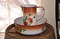 Enamel wash-basin and ewer