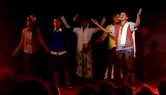 Endegna performing at Addis Ababa University for their film Yegna (2015)
