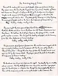 Page 1 of Tagore's translation of "Jana Gana Mana" on 28 February 1919, at the Besant Theosophical College