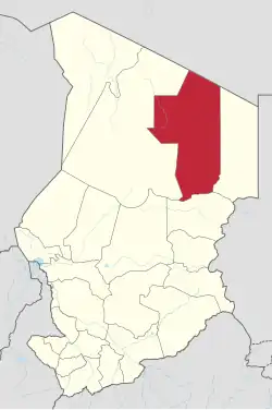 Map of Chad with Ennedi-Ouest highlighted in red