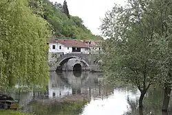 View towards an old bridge