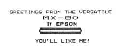 Five lines of sample text output from a dot-matrix printer