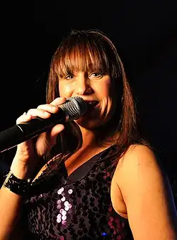 Erica Sjöström on stage with the Drifters at Äpplet in Umeå, January 2010