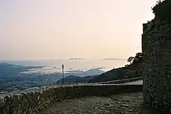 A view from Erice to Favignana and Levanzo. On the horizon Marettimo is faintly visible.