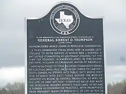 Ernest O. Thompson historical marker in his town of birth, Alvord, Texas