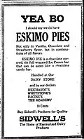 One of the earliest advertisements for Eskimo Pies. November 3, 1921, Iowa City Press-Citizen.