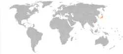 Map indicating locations of Estonia and Japan
