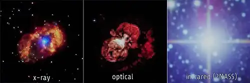 η&nbsp;Carinae star system, 3&nbsp;views side by side