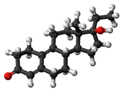 Ball-and-stick model of the ethyldienolone molecule