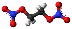 Ball-and-stick model of the ethylene glycol dinitrate molecule