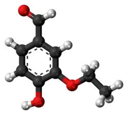 Ball-and-stick model of the ethylvanillin molecule