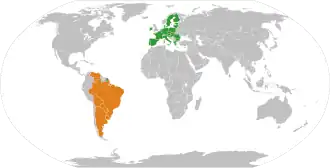 Mercosur (orange) and the EU (green). Bolivia and Venezuela are not parties to the agreement. of EU–Mercosur Partnership Agreement