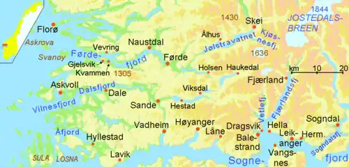 Location of Førdefjorden and Jølstravatnet