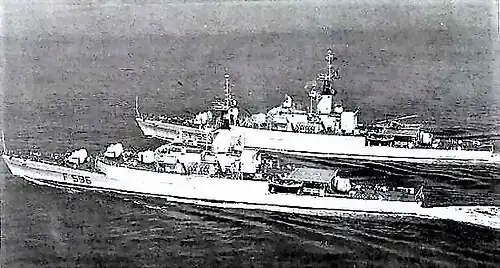 Luigi Rizzo and her sister ship Carlo Bergamini underway in the 1960s.