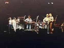Linda Thompson (first from left) performing with Fairport Convention in 1982