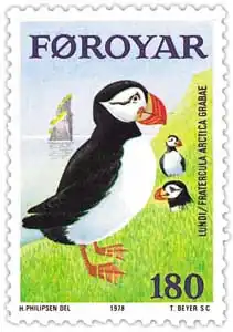 Faroese stamp of 1978 showing a puffin