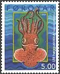 Sepiola atlantica appears on stamp FO 409 of the Faroe Islands