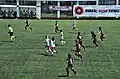 Fatih Vatan Spor (white/red) vs Fatih Karagümrük (black/red) in the first leg of 2021-22Women's Super League play-offs.