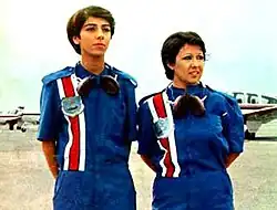Akram Monfared (R) with Sāsān-dokht Sāsāni (L). Pilots of the Ghaleh-Morghi Airfield in Tehran