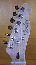 Ash headstock of a Fender Telecaster electric guitar