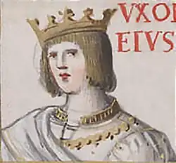 A miniature drawing of a European man with a crown